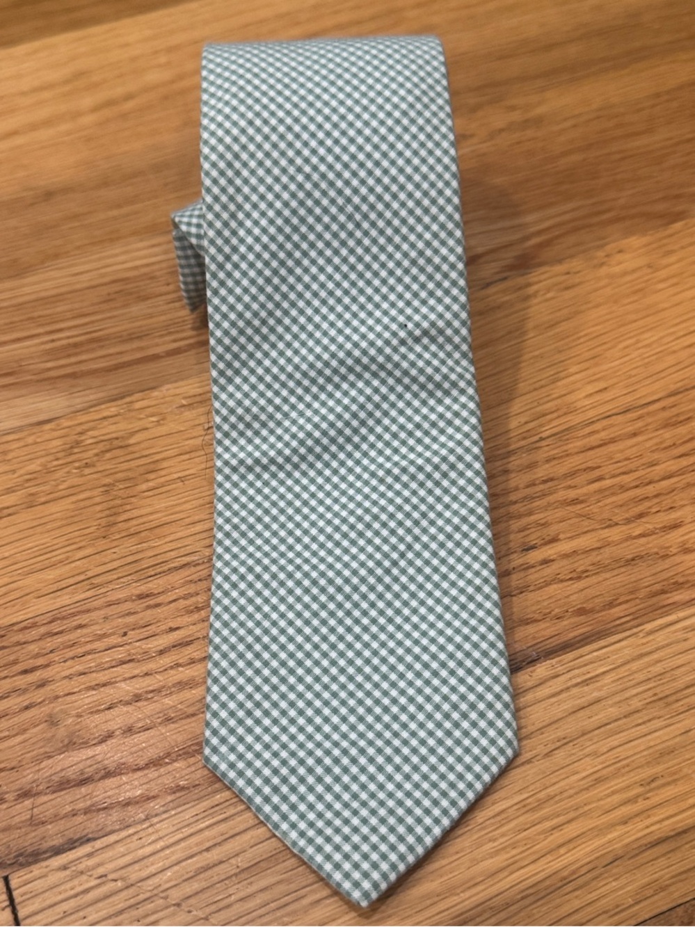 J. Crew Classic Green & White Gingham Check 100% Cotton Necktie Preppy